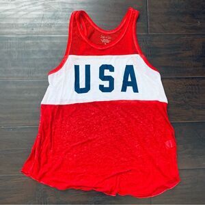 Zoe + Liv Patriotic Team USA Red White & Blue Weathered Racerback Tank Top | XL